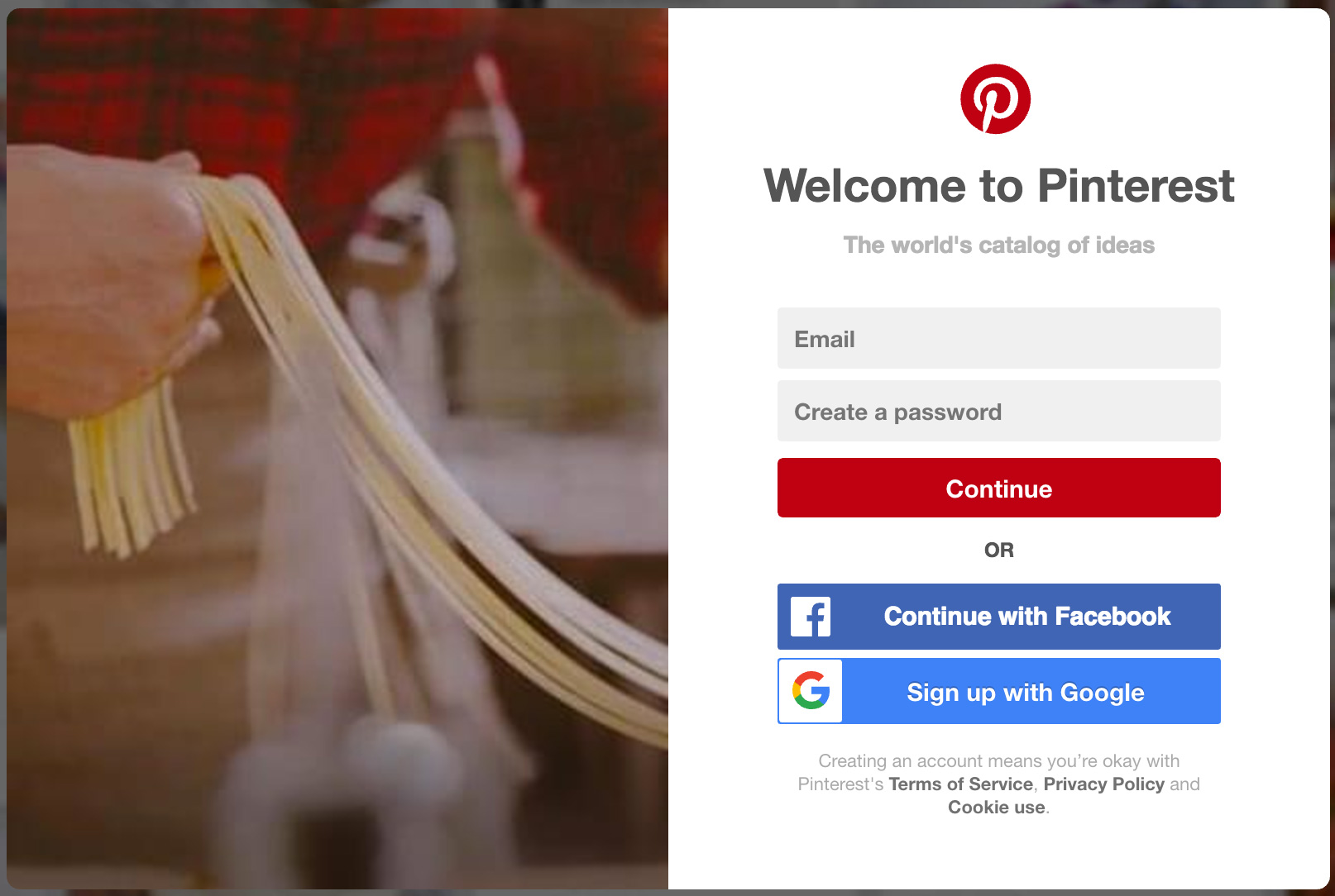 sign up in pinterest
